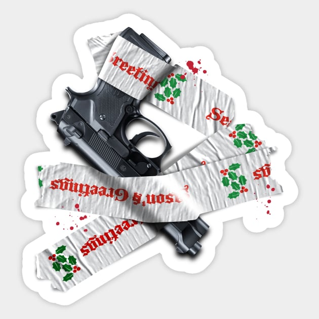 Die Hard – Gift Wrapped Gun Sticker by GraphicGibbon